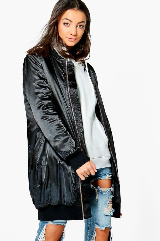 Tall Savina Premium Satin Long Line Zip Bomber